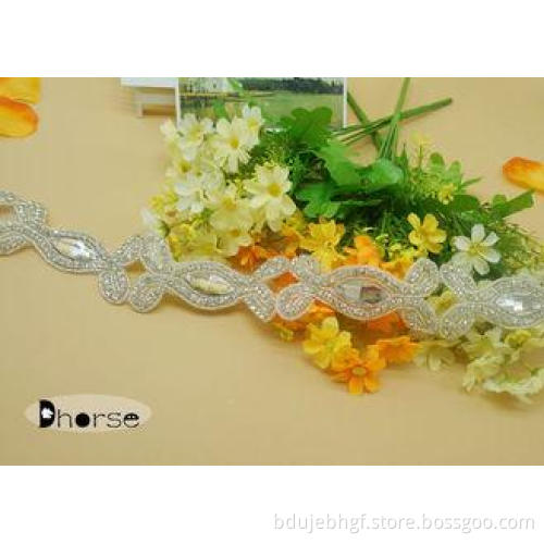 Silver Beaded Iron On Rhinestone Crystal Trim For Wedding D